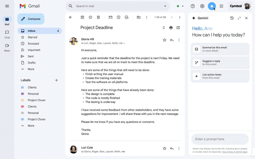 De nouvelles fonctionnalités d'IA de Gmail remplacent le panneau latéral Gemini pour certains